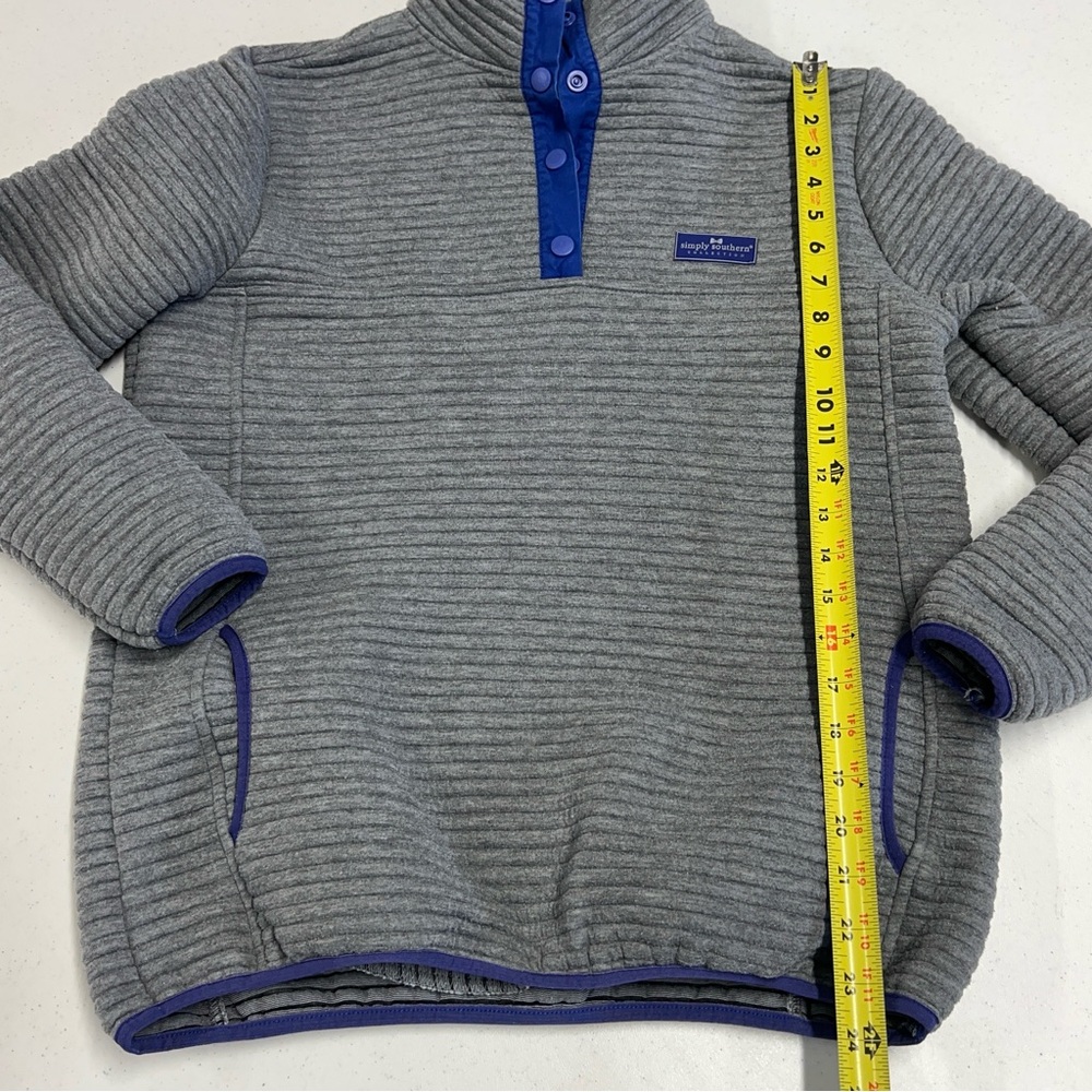 Simply Southern 1/4 Quarter snap pullover Sweatshirt Medium Gray Royal Blue EUC - Picture 4 of 9